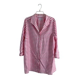 Foxcroft Womens Pink Stripes Non Iron Button Down Shirt Sz 16W Career Wear